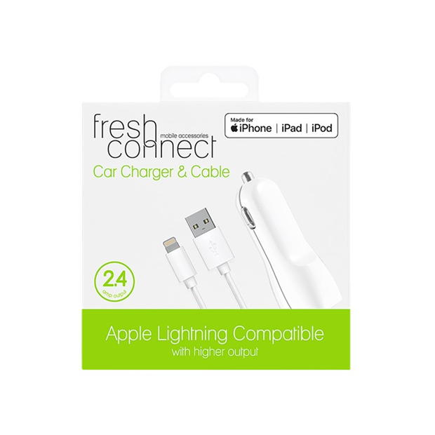Fresh Connect Lightning Car Charger 2.4Amp - White